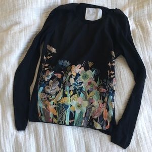 Anthropologie silky print sweater with flowers